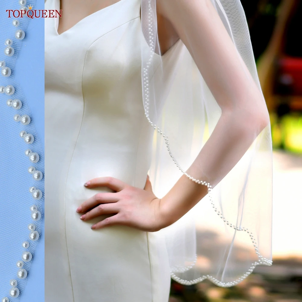 Top Trends: TOPQUEEN V35 Bridal Veil With Pearls Edge Women's Short Veil With Comb Single Tier Pearl Edge Bridal Veil For The Church Veu Shoppable Styles