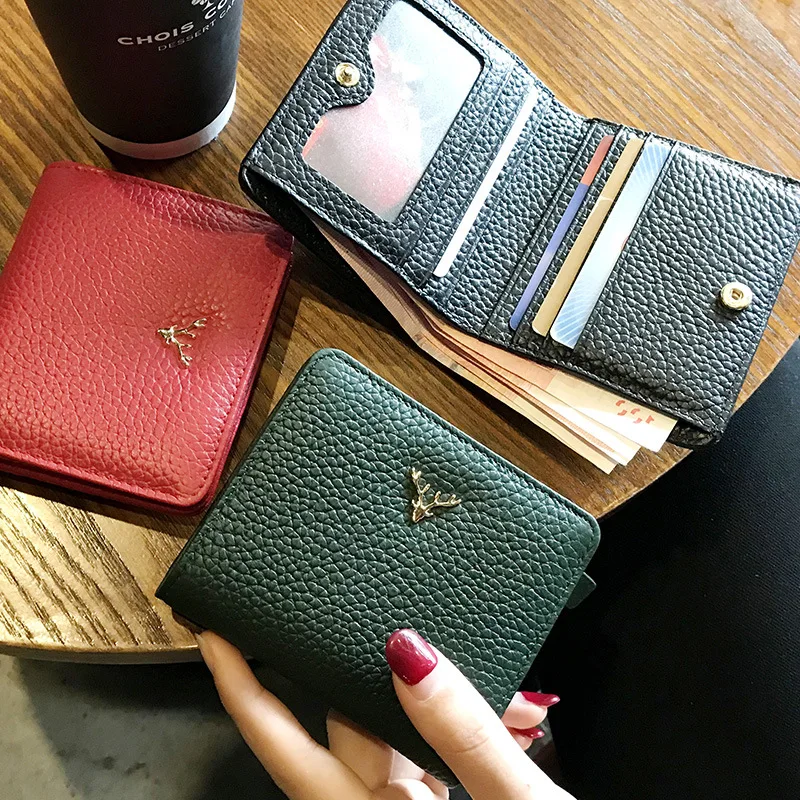 Top Trends: Cowhide Women's Purses Short Thin Small Wallet Chic Christmas Deer Button Ladies Genuine Leather Card Holder Wallet Coin Purse Shoppable Styles