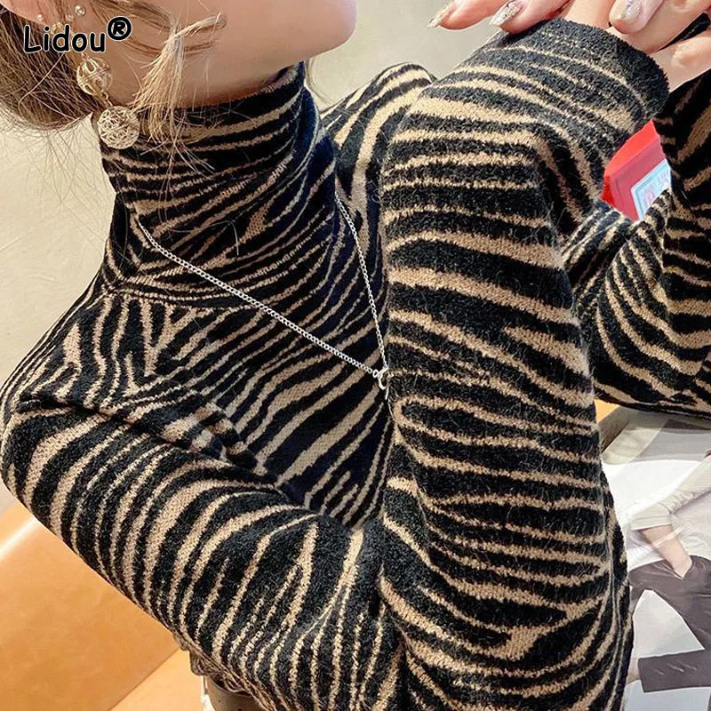 Top Trends: Derong Turtleneck Autumn Winter Bottoming Top Tee Leopard Spliced Long Sleeve Slim Female's Clothing Keep Warm Wild Korean Trend Shoppable Styles