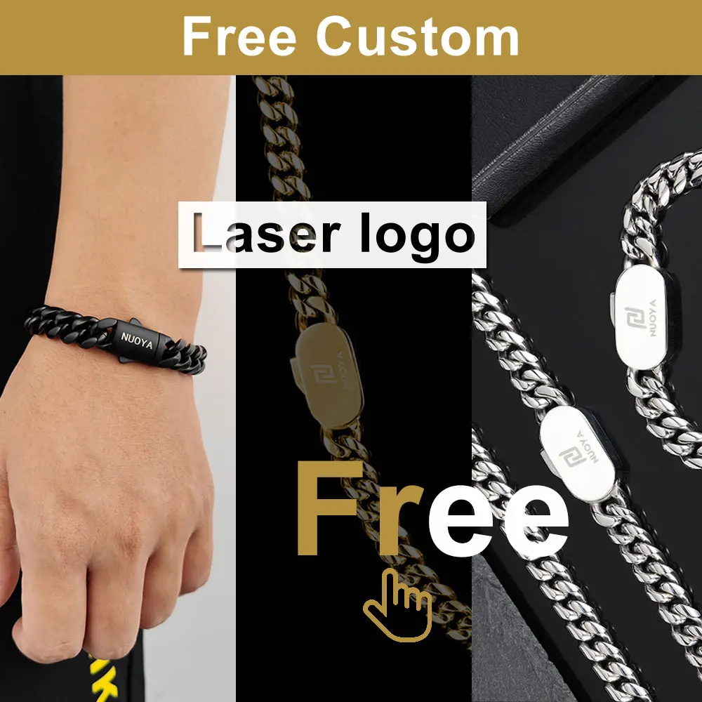 Top Trends: Hip Hop Rock Jewelry Free Custom Logo Name 18K Gold Plated Miami Cuban Link Chain Stainless Steel Bracelet For Men Shoppable Styles - Image 3