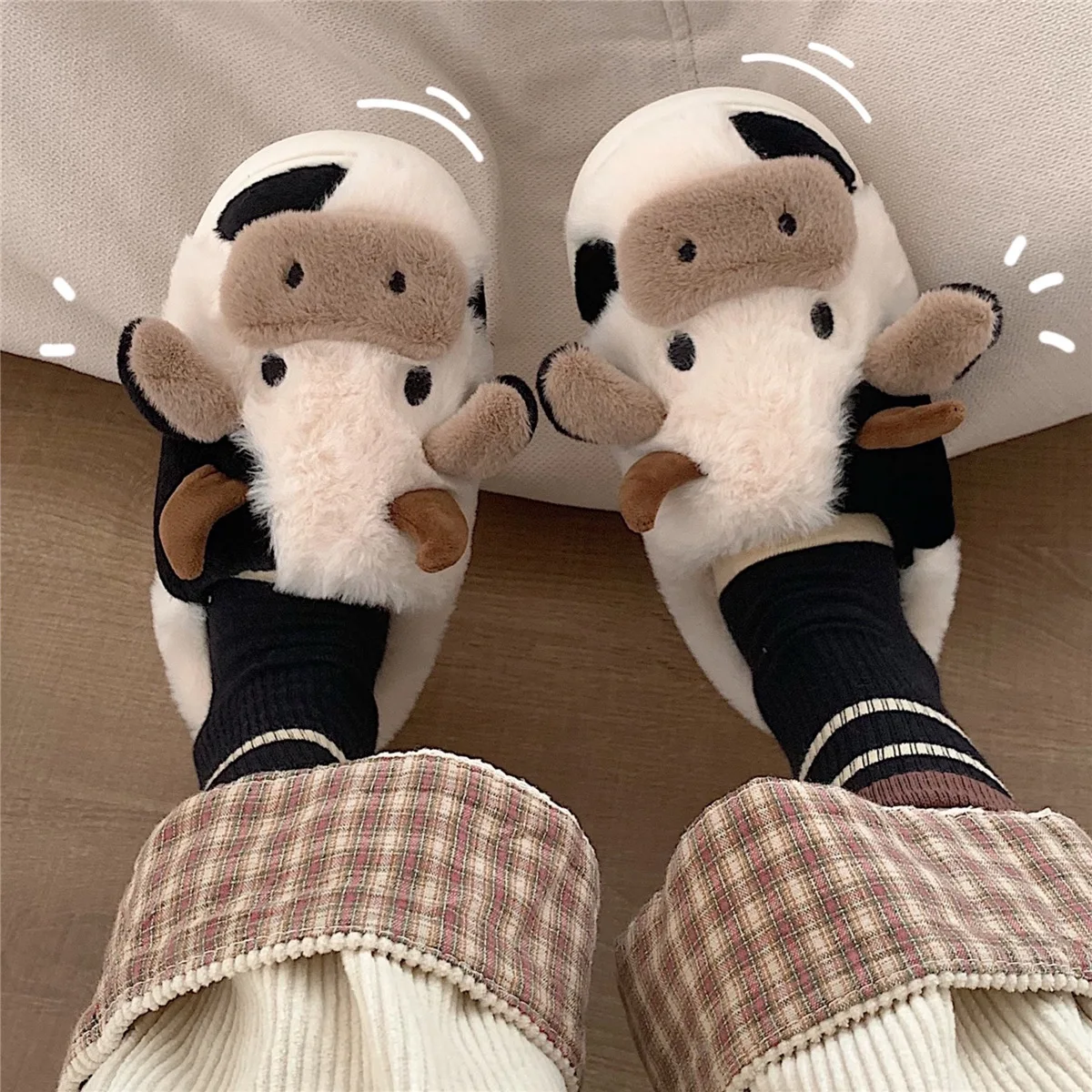 Top Trends: Cute Animal Slipper For Women Men Fashion Kawaii Fluffy Winter Warm Slipper Couples Cartoon Milk Cow House Slides Funny Shoes Shoppable Styles