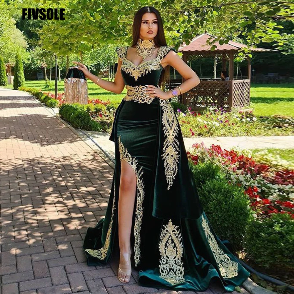 Top Trends: Fivsole Dark Green Moroccan Kaftan Evening Dress Mermaid Formal Dubai Formal Lace Celebrity Dresses Plus Size Sexy High Split Shoppable Styles