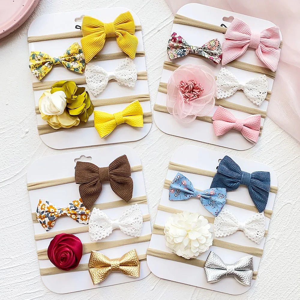 Top Trends: 5Pcs / Set Baby Flower Bows Headband For Girls Children Elastic Hair Bands New Born Hairband Soft Toddler Cute Hair Accessories Shoppable Styles