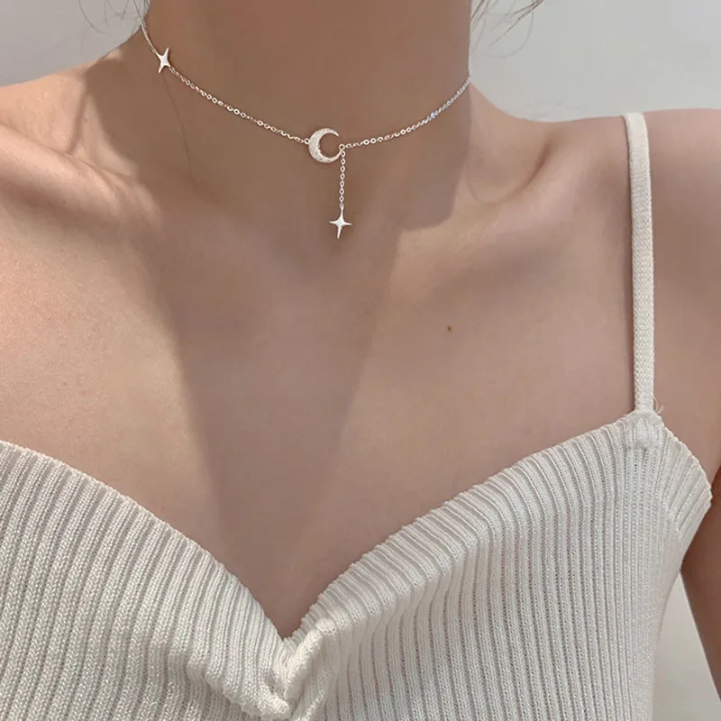 Top Trends: Popularity Fashion Moon Star 925 Sterling Silver Necklace Geometric Shape Pendant Chain For Women's Fine Accessories Shoppable Styles