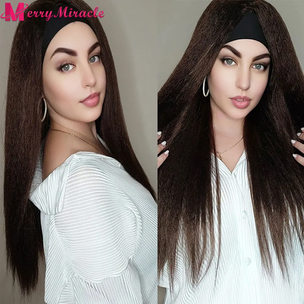 Top Trends: Long Headband Wig Kinky Straight Synthetic Hair For Women Afro Synthetic Straight Hair Wig Blonde Black Ginger White Red Wigs Shoppable Styles