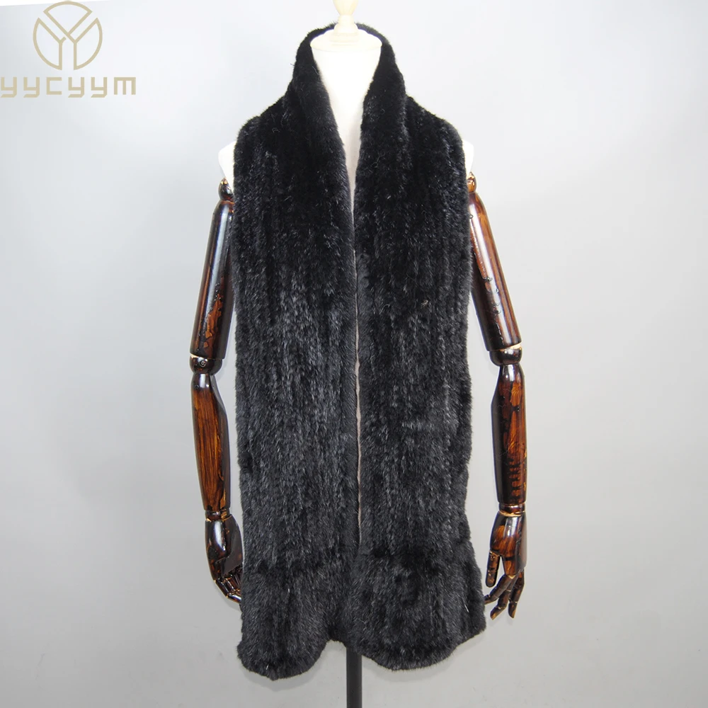 Top Trends: Hot Sale Long Style Winter Warm Luxury Real Natural Mink Fur Scarf Real Mink Fur Shawl Fashion Women Knitted Real Mink Fur Scarf Shoppable Styles