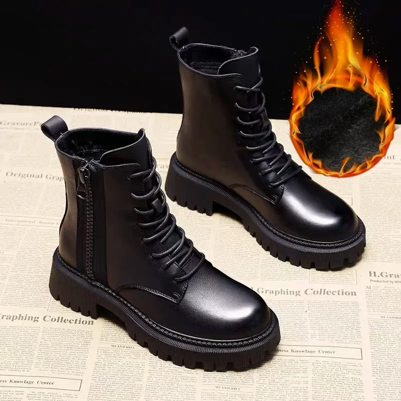 Top Trends: Autumn And Winter Black Women's Boots Fashion Wear Resistant Women's Shoes Adding Cotton Zipper Women Boots Shoppable Styles