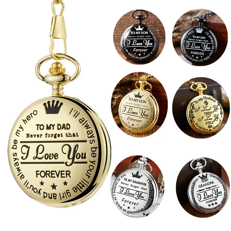 Top Trends: To My Dad I Love You Black Gold Unique Quartz Pocket Fob Watch Necklace Chain Pendant Antique Men Father's Day Present Box Gift Shoppable Styles