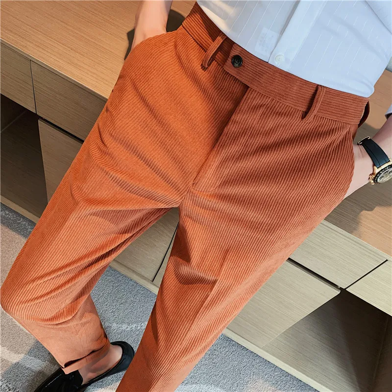 Top Trends: 2023 Brand Clothing Men Winter Leisure Corduroy Suit Trousers / Male Slim Fit Fashion Business Leisure Suit Pants Plus Size 29-36 Shoppable Styles