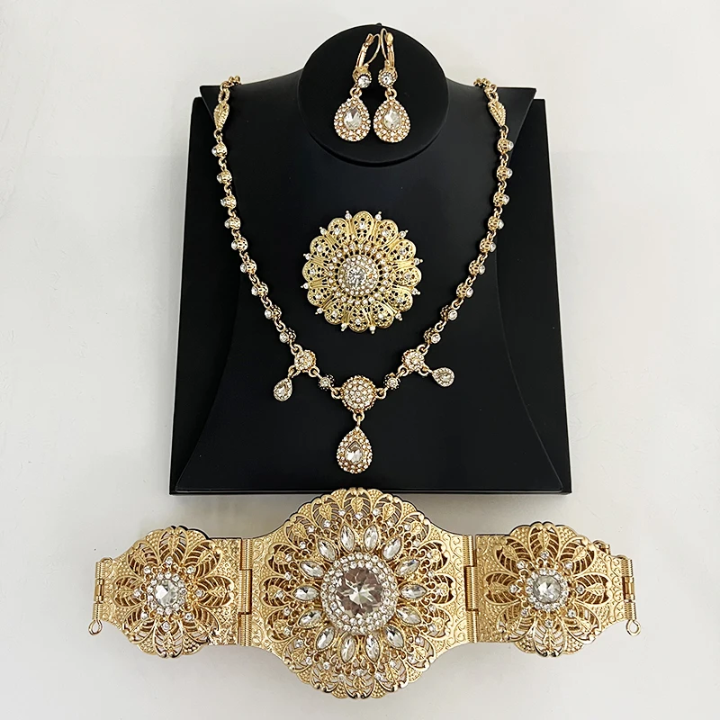 Top Trends: Ceinture Caftan Morocco Wedding Dress Belts Set Metal Gold Color Women Waist Chain Necklace Earring Brooch Body Jewelry Shoppable Styles