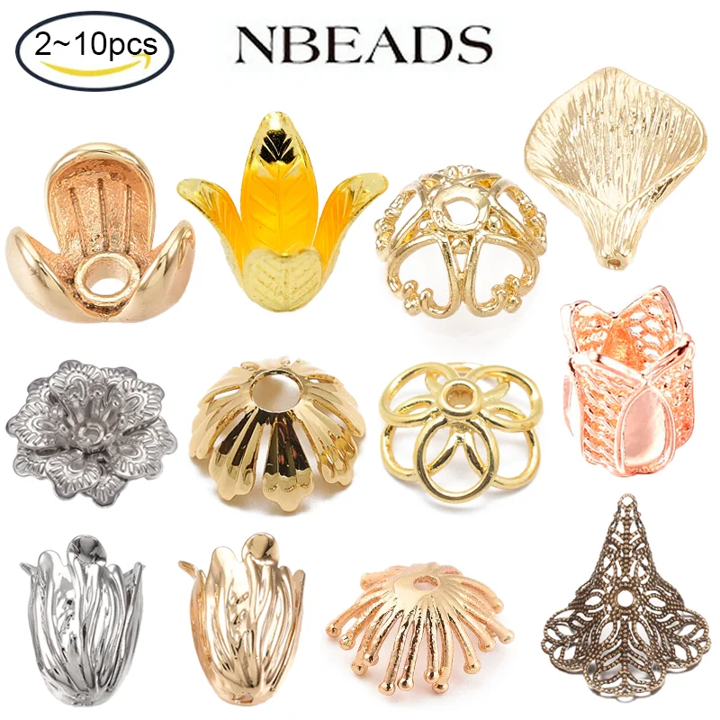 Top Trends: NBEADS 2-10 PCS Flower Shape Real Platinum Plated Brass Bead Caps Nickel Free For Jewelry Making Jewellery Making Supplies Shoppable Styles