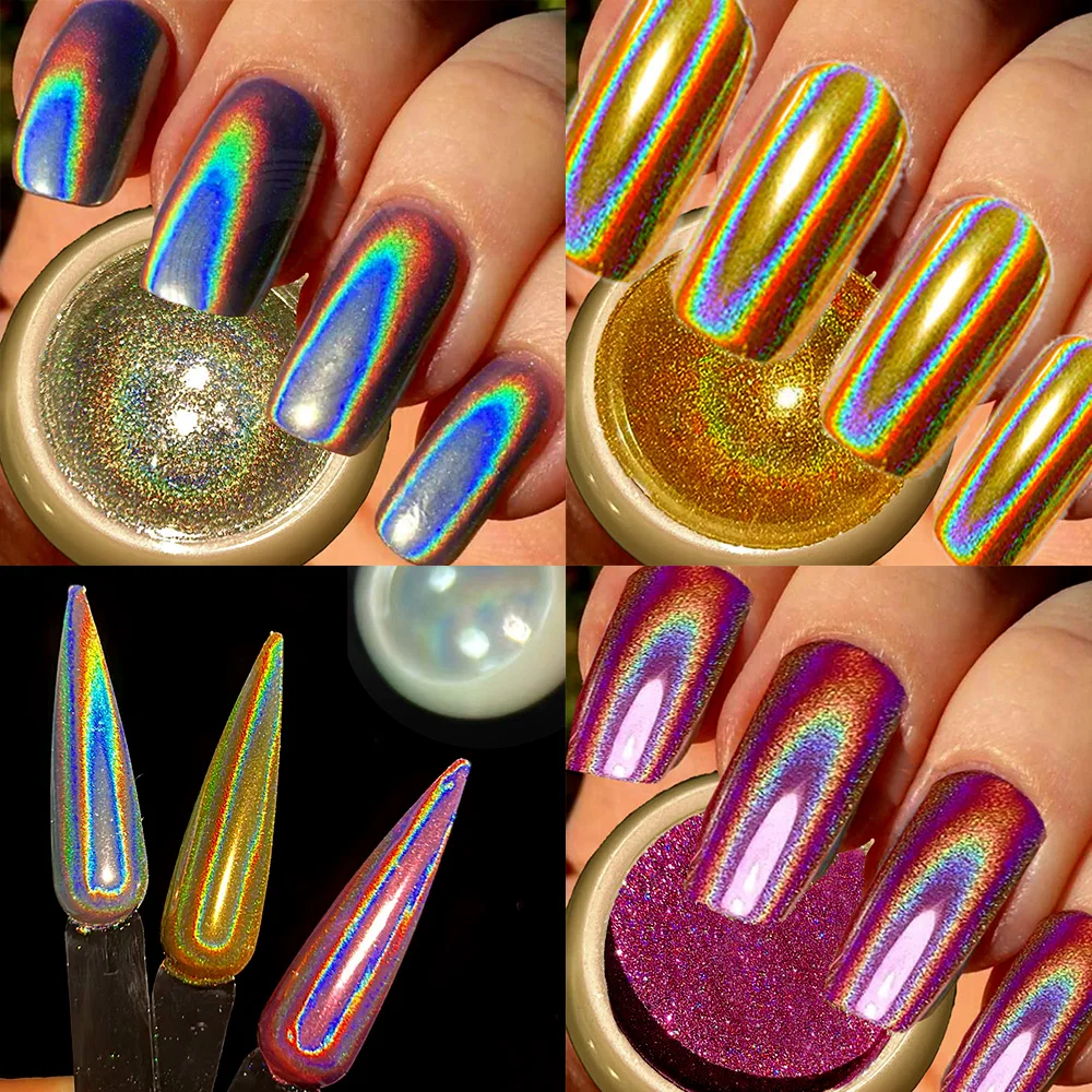 Top Trends: 2023s Holographic Nail Powder Gold / Silver / Rose Magic Mirror Glitter Powder 1 Jar Super Shinning Laser Chrome Dust Net 2-3g Shoppable Styles