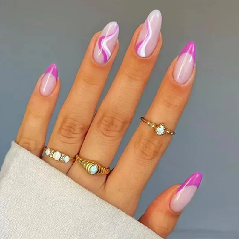 Top Trends: 24Pcs French False Nails Almond Fake Nails With Glue Press On White Edge Design Wearable Simple Ins Pink Stiletto Nail Tips Shoppable Styles - Image 4