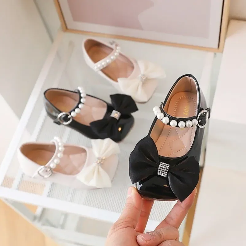 Top Trends: New Girls Flower Wedding Shoes For Baby Kids Flats String Bead Princess Shoes Pearl Strap Dress Shoes Dance Party Toddler Shoppable Styles