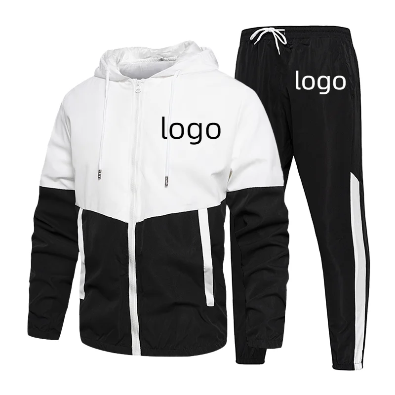 Top Trends: Custom Your Logo Men's Tracksuit 2 Pieces Sports Set Jogging And Hoodies Long Sleeve Coat Zip Up Patchwork Clothing Shoppable Styles