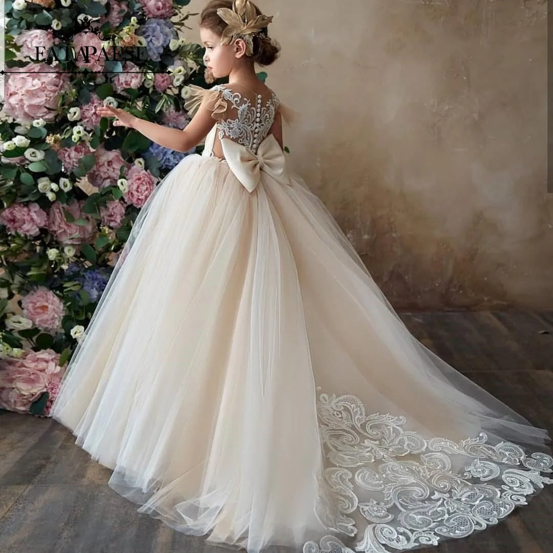 Top Trends: FATAPAESE Flower Girl Dresses Up Fluffy Princess Ball Gown Sleeveless Appqulies Lace Tulle Wedding Guest Evening Party For Kids Shoppable Styles