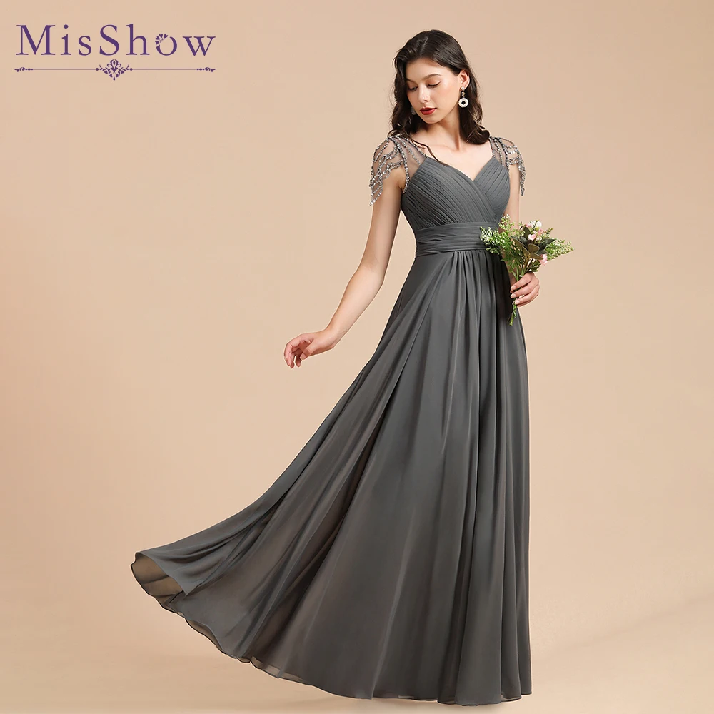 Top Trends: MisShow BM3015 Custom Grey Bridesmaid Dresses Long Chiffon Sweeet-Heart Wedding Evening Dress Robe De Soiree Shoppable Styles