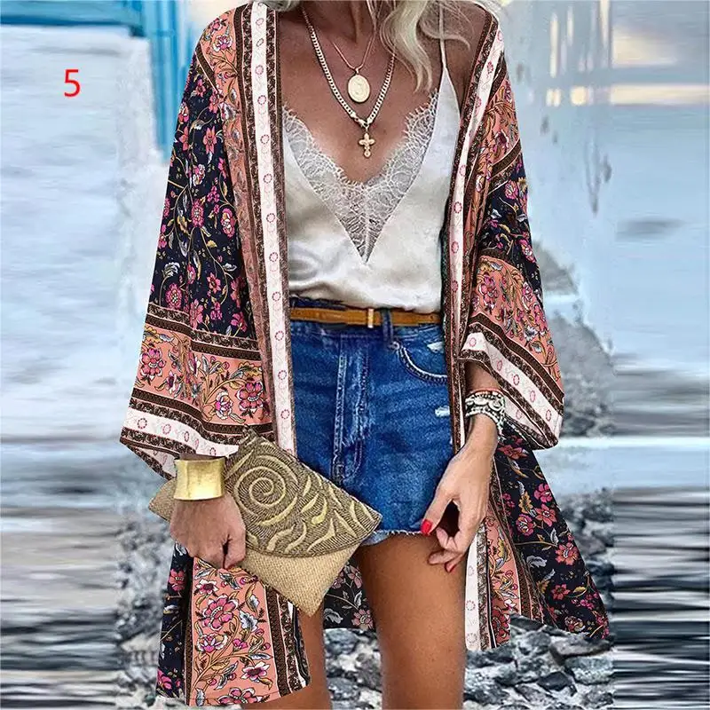 Top Trends: Bohemian Bikini Cover Up Cardigan Swimsuit Woman 2023 Summer Beach Cover Ups For Swimwear Women Tops Long Sleeved Kimonos Mujer Shoppable Styles - Image 5