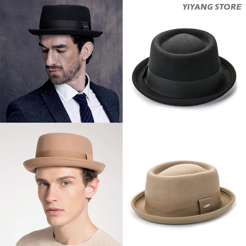 Top Trends: Retro Hat Men Wool Felt Fedora Top Hats Short Brim British Jazz Ribbon Panama Gangsters Caps Gentlemen Woolen Cloth Versatile Shoppable Styles