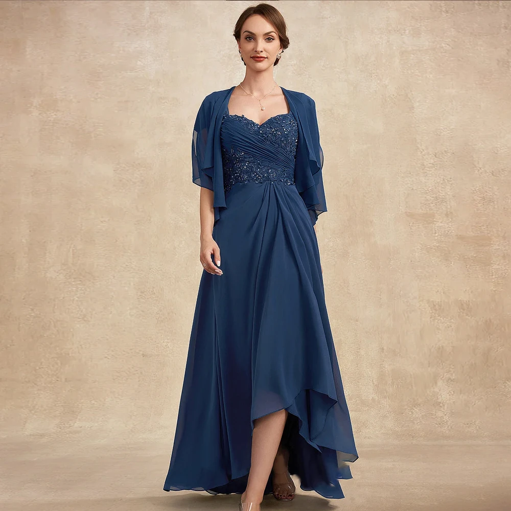 Top Trends: Chiffon Mother Of The Bride Dresses With Jacket Short Sleeves Wedding Party Gowns Appliques Ankle Length A-Line فساتين السهرة Shoppable Styles