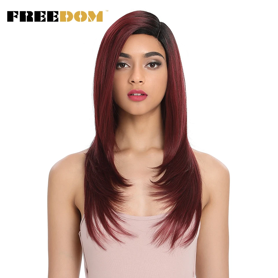 Top Trends: FREEDOM Synthetic Lace Wigs For Black Women 24 Inch Long Straight Wig Ombre Black Pink Red Cosplay Wig Heat Resistant Hair Shoppable Styles