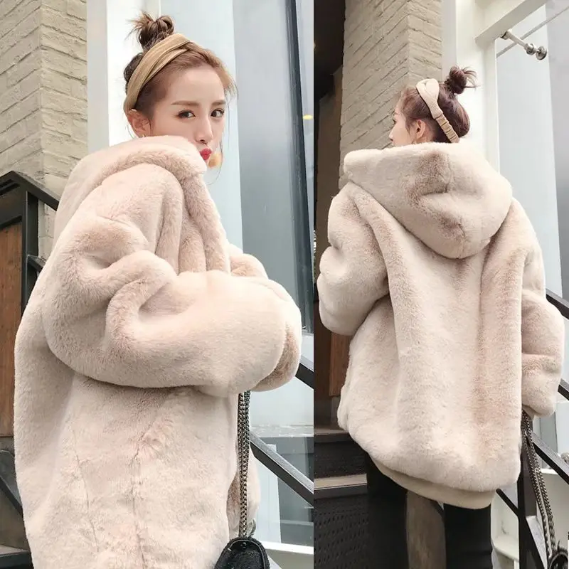 Top Trends: Imitation Plush Fur Coat Women's Autumn And Winter Loose Cocoon Type Thickened Rabbit Hair Clothes Oversize Hooded Coat 2023 Shoppable Styles