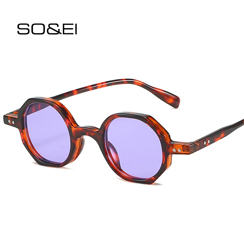 Top Trends: SO&EI Vintage Polygon Round Women Sunglasses Fashion Clear Ocean Gradient Lens Shades UV400 Men Rivets Purple Pink Sun Glasses Shoppable Styles