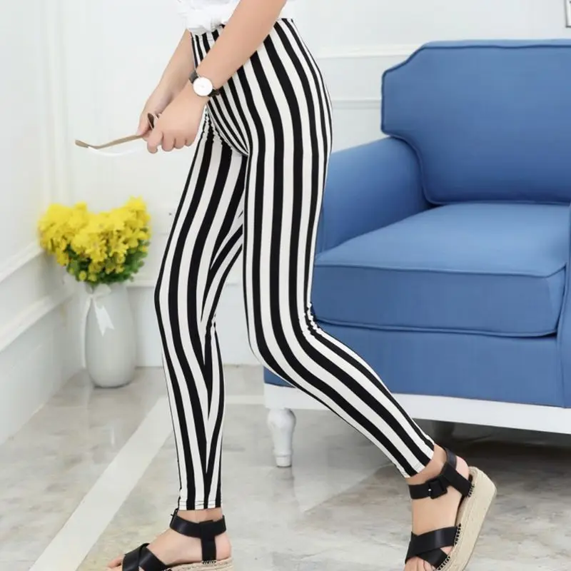 Top Trends: Womens Rise Ankle Length Stretchy Leggings Black White Vertical Striped Prin Dropship Shoppable Styles - Image 5