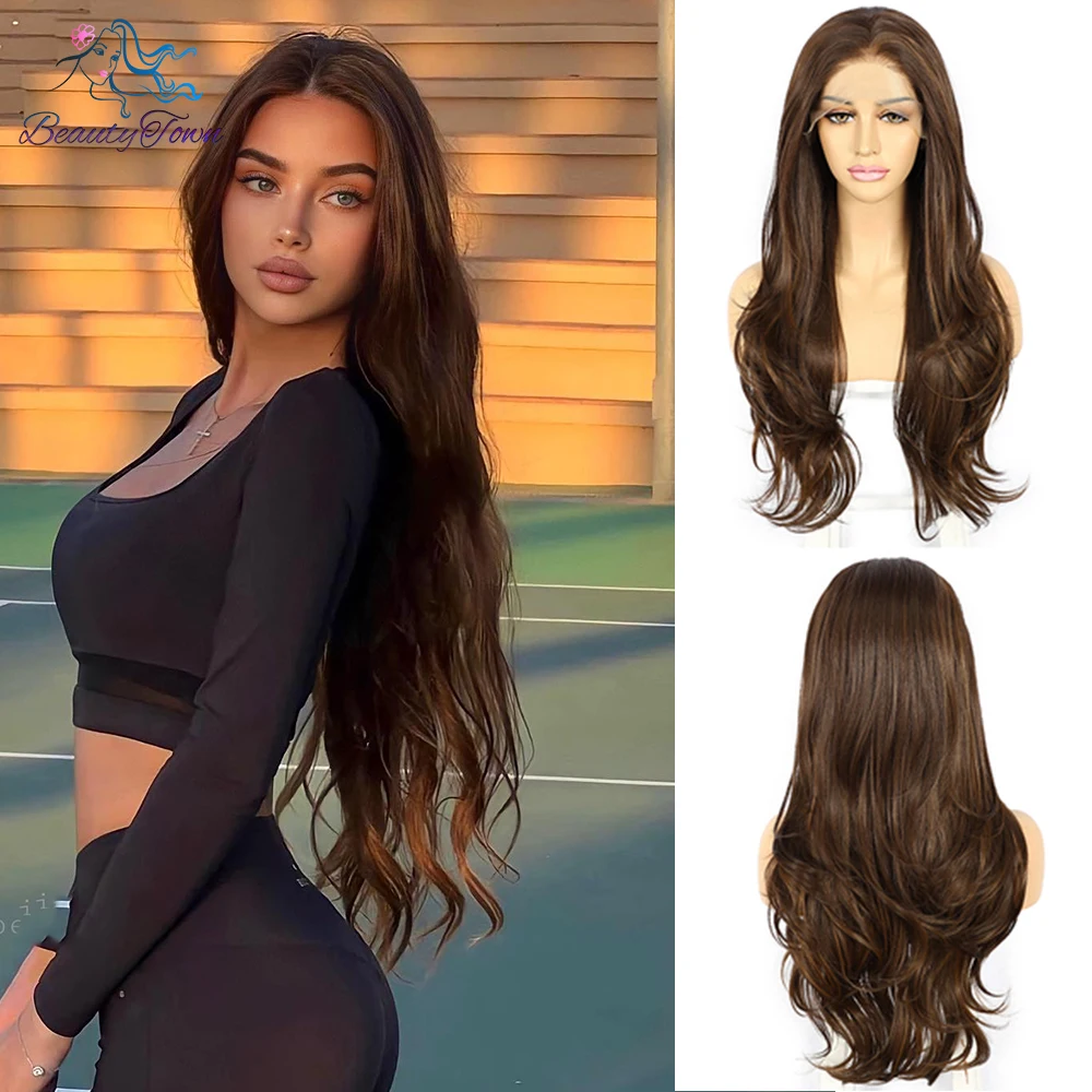 Top Trends: Highlight Colored Synthetic Lace Front Wig Copper Blonde HD Transparent Lace Frontal Wig Body Wave Full Cosplay Daily Wig Shoppable Styles