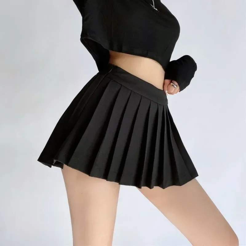 Top Trends: HOUZHOU Pleated Mini Skirt Women Sexy High Waist Asymmetrical Slim A-line Micro Skirt With Shorts Korean Streetwear Y2k Skort Shoppable Styles