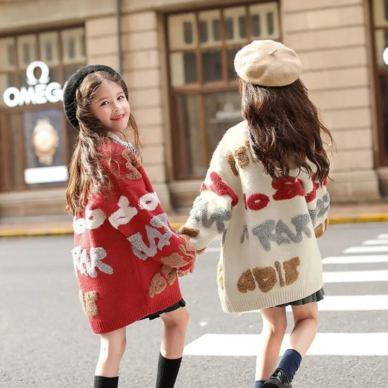 Top Trends: Girls Embroidered Wool Cardigan 100% Wool Warm Winter Clothes Knitted Sweater Teen Cotton Long Sleeve Single Breasted Cute Coats Shoppable Styles