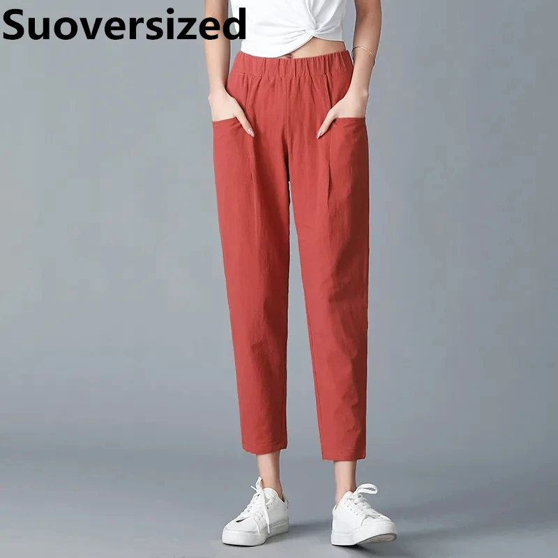 Top Trends: Oversized 4xl Women's Ankle-length 91cm Pants Baggy Casual Summer Thin Cotton Trousers Elastic Waist Fashion Loose Pantalones Shoppable Styles