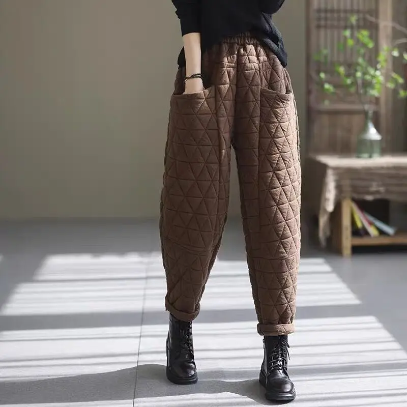 Top Trends: Fall Winter Warm Vintage Harem Pants Women Snow Wear Thick Solid Colors Cotton Down Trousers Oversized Casual Quilted Sweatpants Shoppable Styles - Image 3