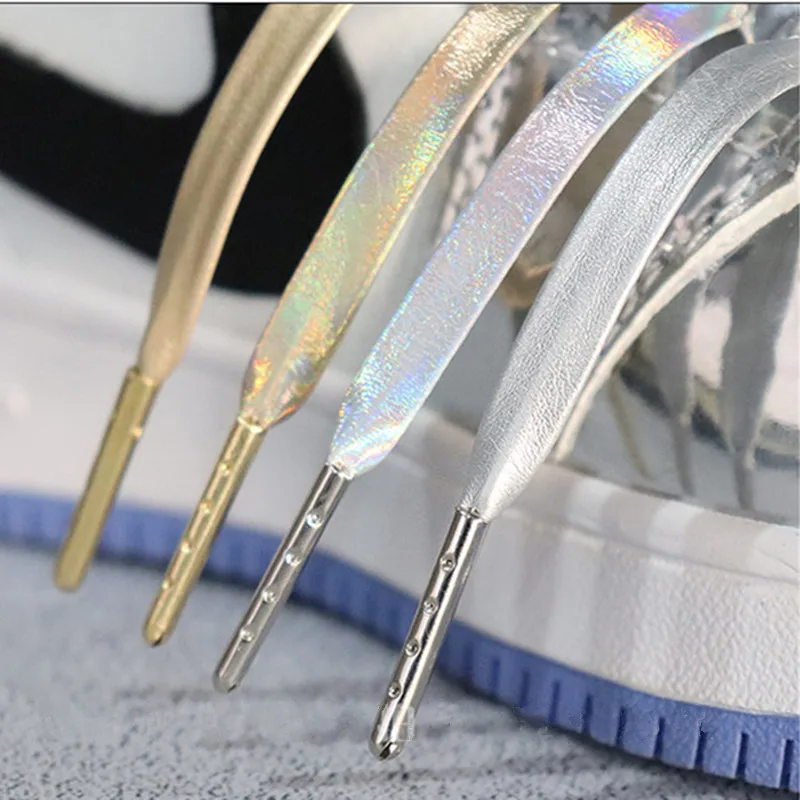 Top Trends: Creative Microfiber Soft Leather Laser Silver Gold Shoelaces 120 / 140 / 160 Cm Women Men Sports Casual Basketball Shoes Laces Shoppable Styles