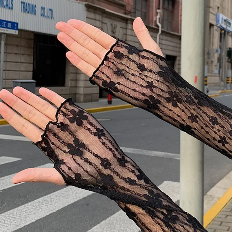 Top Trends: Summer Long Fingerless Gloves Women Sun Protection Sleeves Gloves Lady Lace Mesh Arm Sleeve Sunscreen Uv Breathable Mittens Shoppable Styles - Image 4