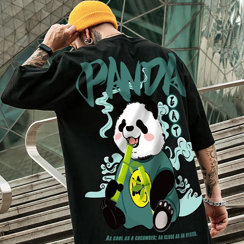 Top Trends: 2023 Hip Hop Tees T-Shirt Chinese Style Panda Harajuku Loose Men T Shirt Casual Summer New Oversized Male Punk Clothes Shoppable Styles