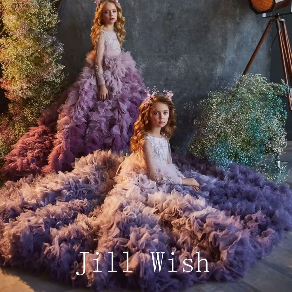 Top Trends: Jill Wish Luxury Arab Violet Dubai Flower Girl Dress Pleat Princess Kids Quinceanera Wedding Birthday Party Gown Communion J145 Shoppable Styles