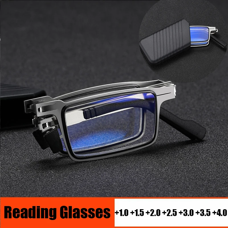 Top Trends: Metal Foldable Reading Glasses Men Anti-Blue Light Portable Presbyopia Spectacles Frame Cooling Glasses With Case + 1.0 To + 4.0 Shoppable Styles