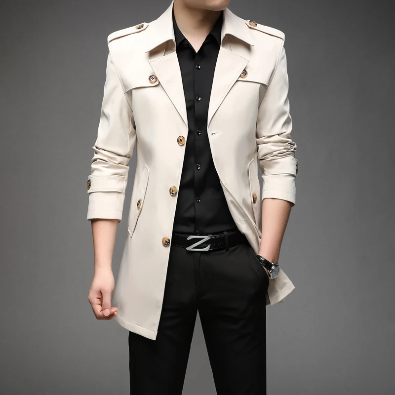 Top Trends: New Spring Men Trench Fashion England Style Long Trench Coats Mens Casual Outerwear Jackets Windbreaker Brand Mens Clothing 2022 Shoppable Styles - Image 2