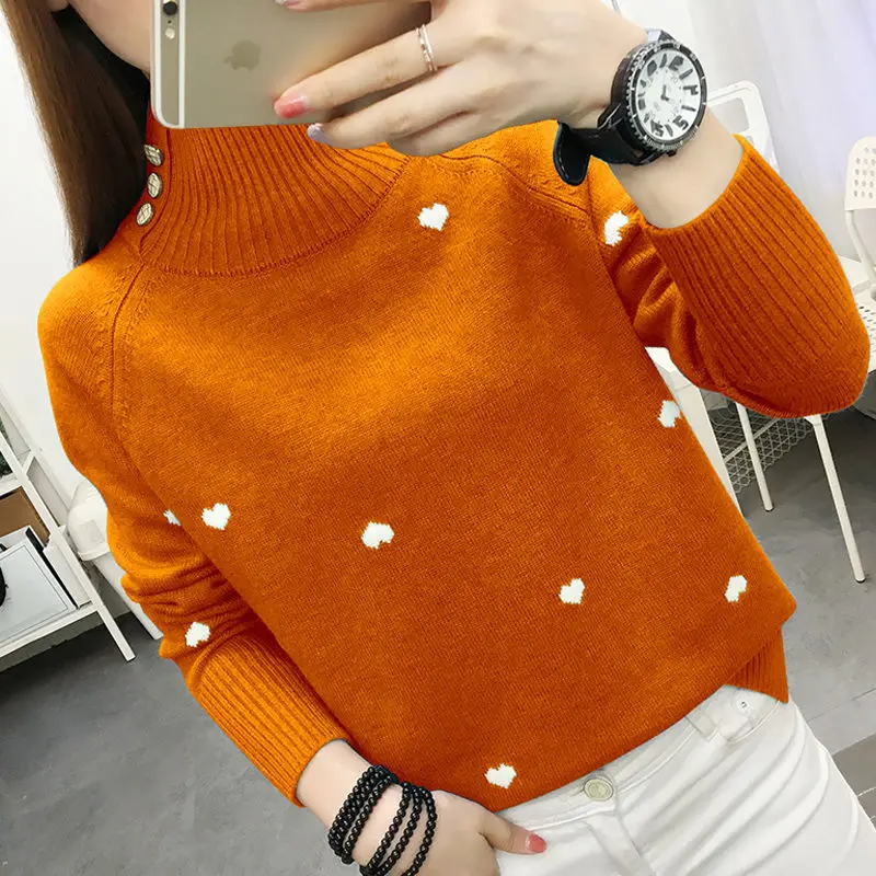 Top Trends: Fashion Half High Collar Printed Spliced Button Korean Sweaters Female Clothing 2023 Autumn Winter Casual Pullovers Commute Tops Shoppable Styles