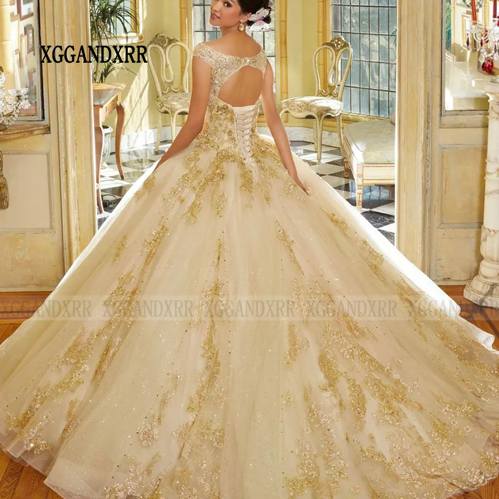 Top Trends: Shining Gold Quinceanera Dresses 2024 V Neck Lace Ball Gown Birthday Party Vestidos 15 Anos Princess Sweet 16 Girl Prom Dress Shoppable Styles - Image 5