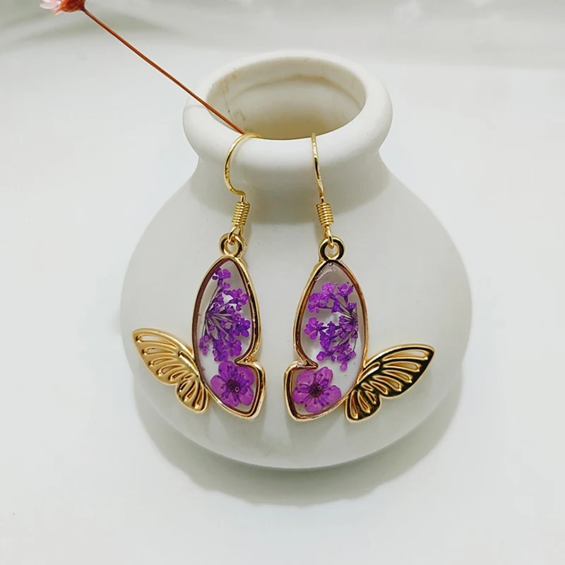 Top Trends: Unique Butterfly Earrings Women Epoxy Resin Pressed Dried Flower Earring Fashion Butterflies Natural Floral Jewelry Wholesale Shoppable Styles