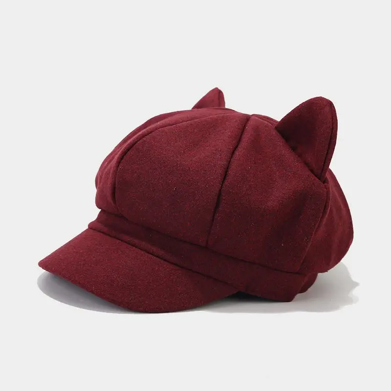 Top Trends: Cute Adult Cat Ear Beret Hat Women Autumn Hat Winter Cap Autumn Punk Beret Hat Women Berets Hat Shoppable Styles