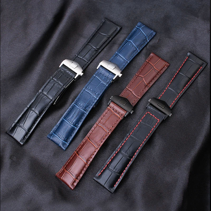 Top Trends: For TAG Heuer Calera Leather Watchband Blue Brown Black Red Line Crocodile Leather Men's Watch Strap Accessories 19mm 20mm 22mm Shoppable Styles