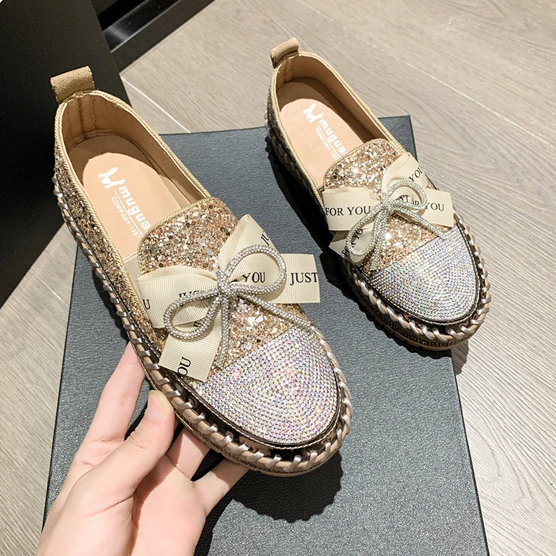 Top Trends: New Women Shining Rhinestone Loafers Bowknot Slip-on Thick Botton Casual Ladies Crystal Shoes Female Platform Sneakers Sports Shoppable Styles