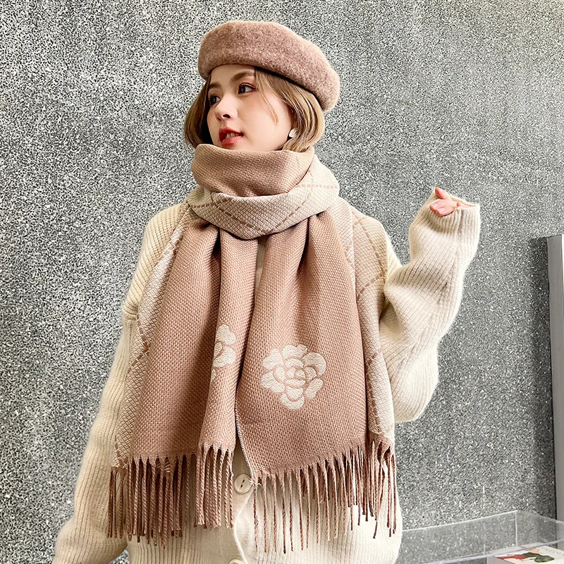 Top Trends: Double Side Women Winter Cashmere Scarf Luxury Camellia Printed Warm Neckerchief Pashmina Female Foulard Scarves Wraps Shoppable Styles - Image 5