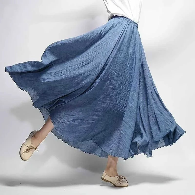 Top Trends: New 14 Colors A-Line Linen Skirt Ladies Clothing Linen Maxi Skirt Pleated Vintage Boho Maxi Long Casual Beach Skirt Empire Shoppable Styles - Image 2