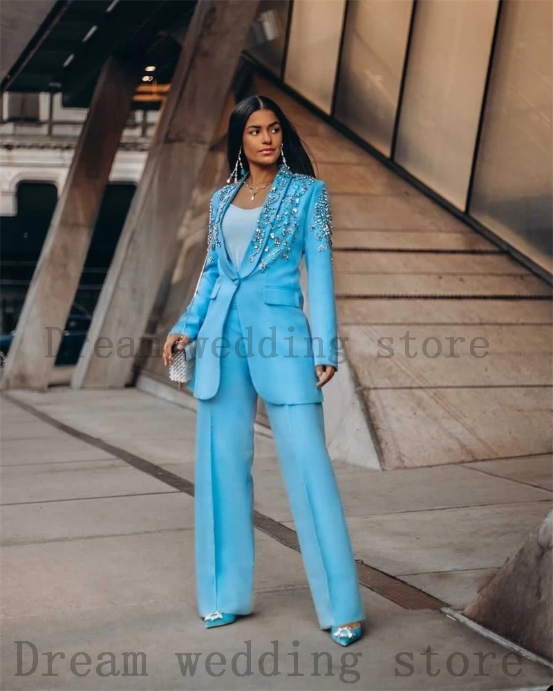 Top Trends: Luxury Crystals Women Suits 2 Pcs Blazer+ Loose Pants Wedding Tuxedo Tailored Made Prom Dress Formal Office Party Jacket Costumes Shoppable Styles