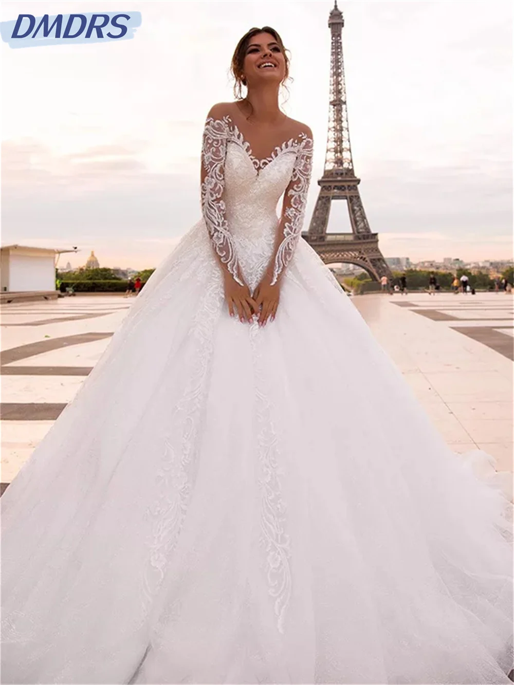 Top Trends: Romantic Long-Sleeved Wedding Dress 2024 Charming Strapless Bridal Dress Graceful Appliquéd Floor-length Dress Vestidos De Novia Shoppable Styles