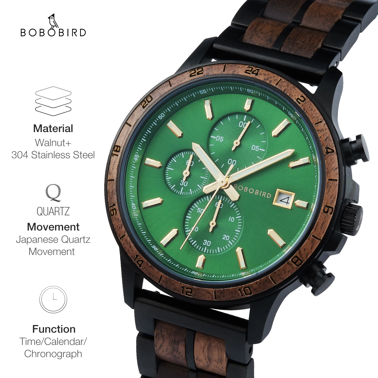 Top Trends: BOBO BIRD Men's Wooden Watch New Top Quartz Wristwatch Japanese Movement Classic Chronograph Military Watches Custom Gift Box Shoppable Styles